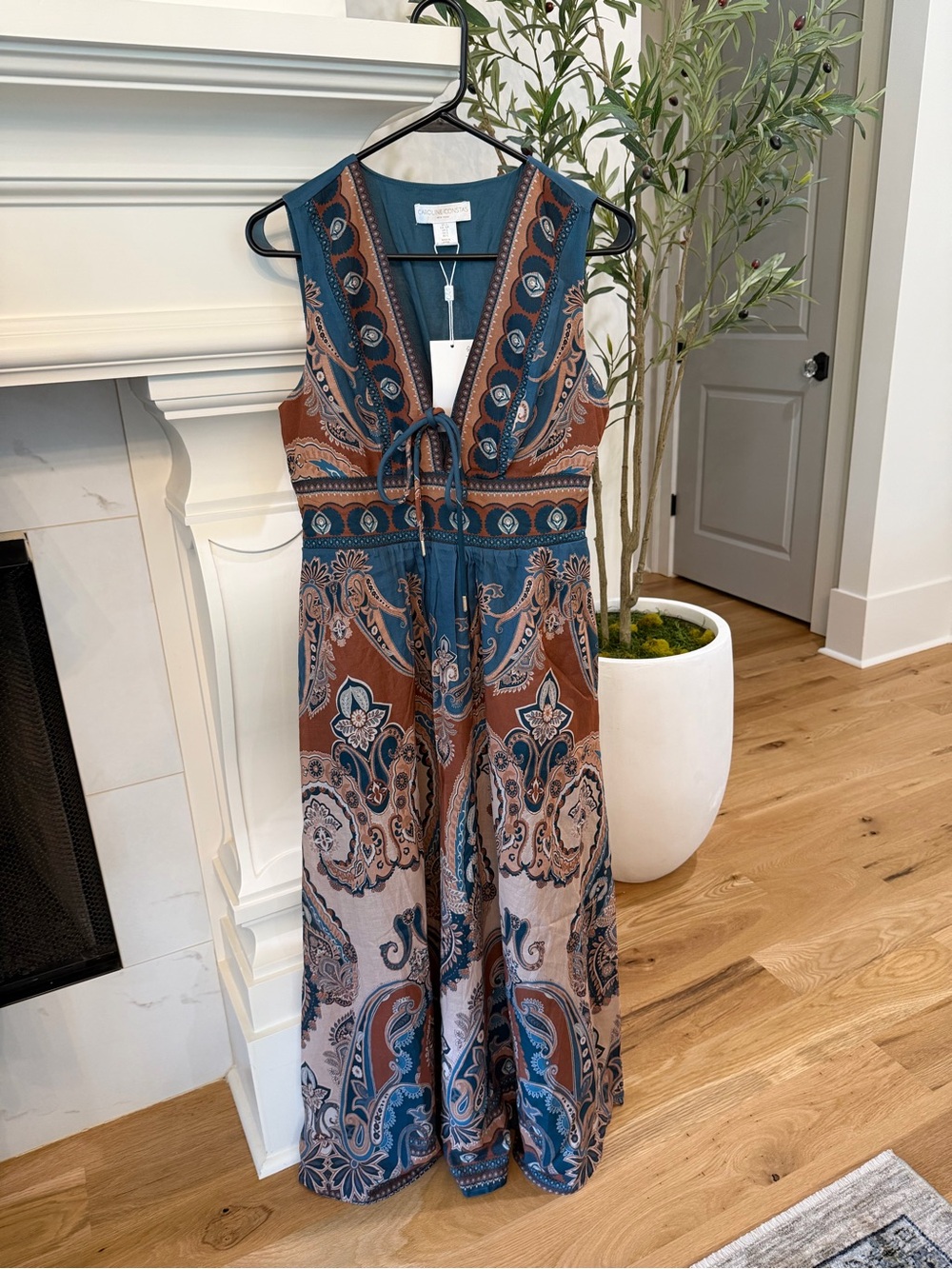 New Tuckernuck Caroline Constas Mocha Print Midi Dress - size small - Picture 2 of 3